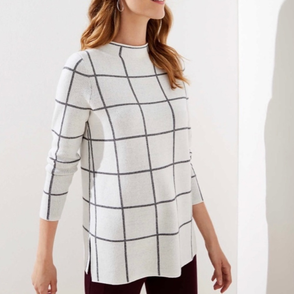 LOFT Plaid Mock Neck Tunic Sweater